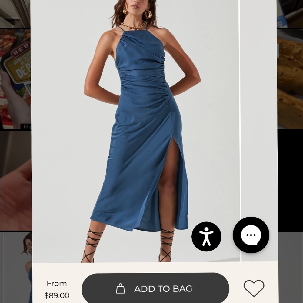 FRONT SLIT HALTER SATIN MIDI DRESS BLUE